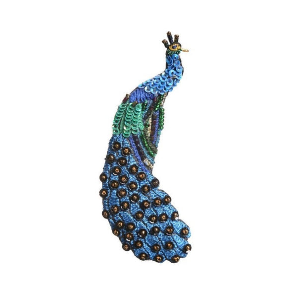 Embroidered Peacock Brooch Pin
