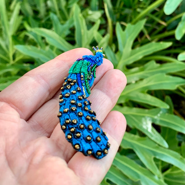 Embroidered Peacock Brooch Pin