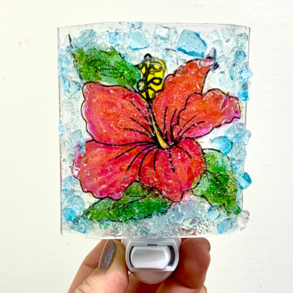 Recycled Glass Night Light - Hibiscus