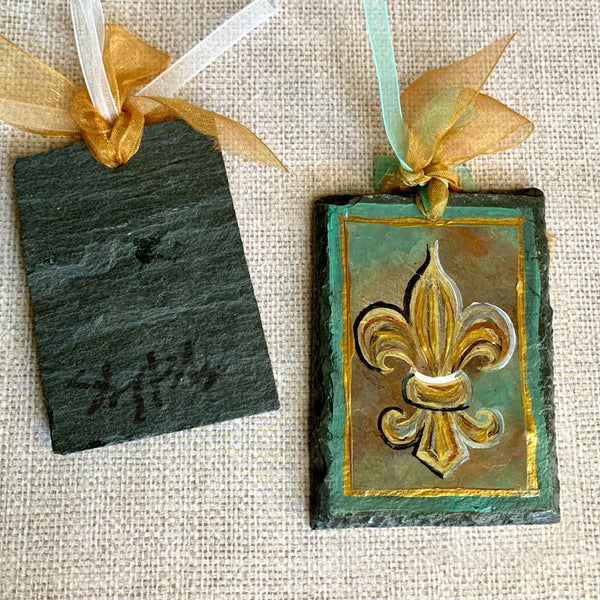 Recycled Slate Ornament - Fleur de Lis
