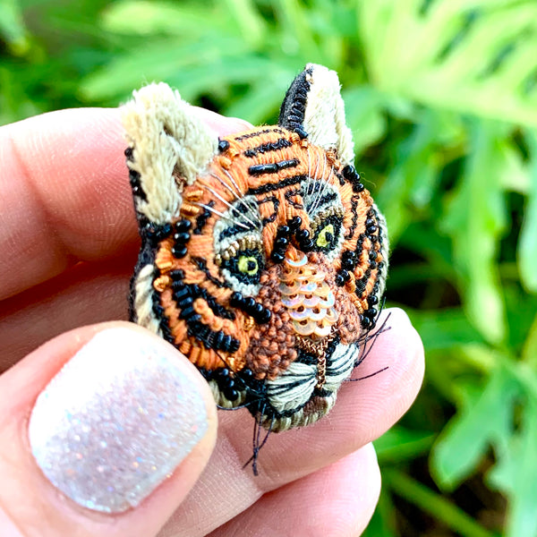 Embroidered Tiger Brooch Pin