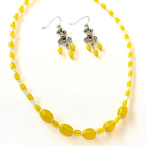 "Lemon Drop" Vintage Glass Mardi Gras Bead Jewelry Set