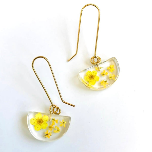 Golden Flower Mini Half Moon Earrings