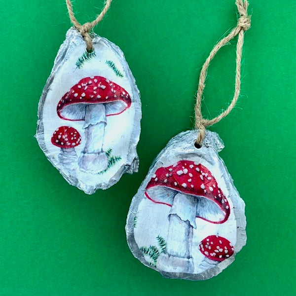 Red Mushroom Oyster Shell Ornament