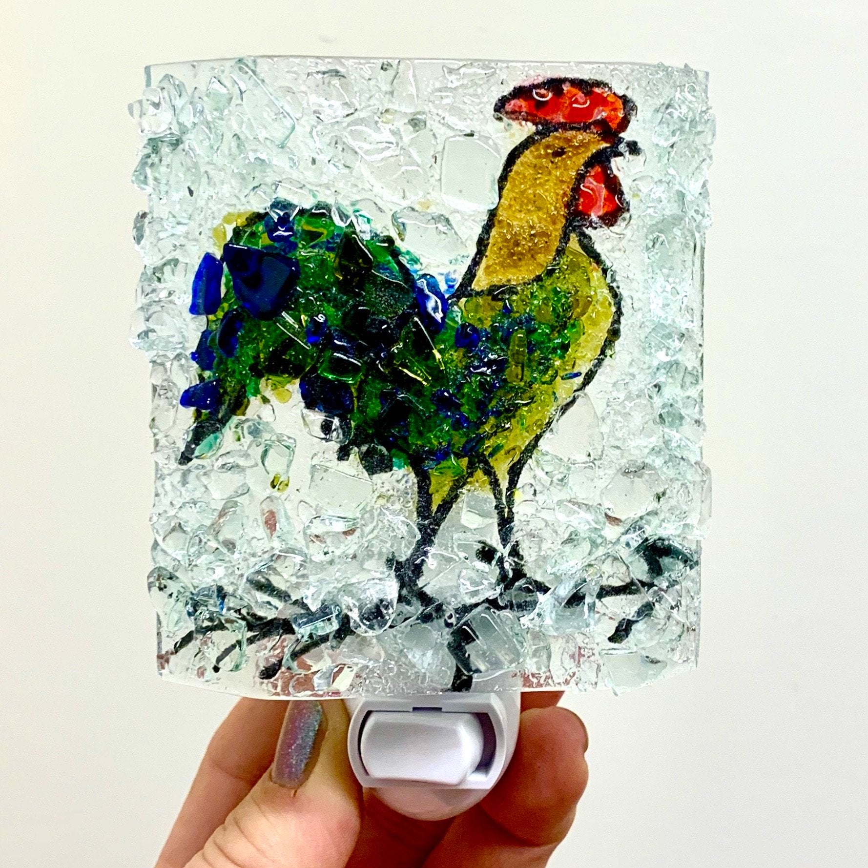 Recycled Glass Night Light - Rooster