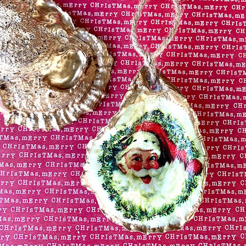 Vintage Santa Oyster Shell Ornament